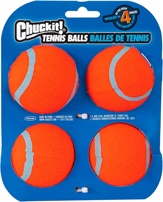 Chuckit! Dog Tennis Ball Dog Toy, Medium (2.5 Inch Diameter) for dogs 20-60 lbs, Pack of 4