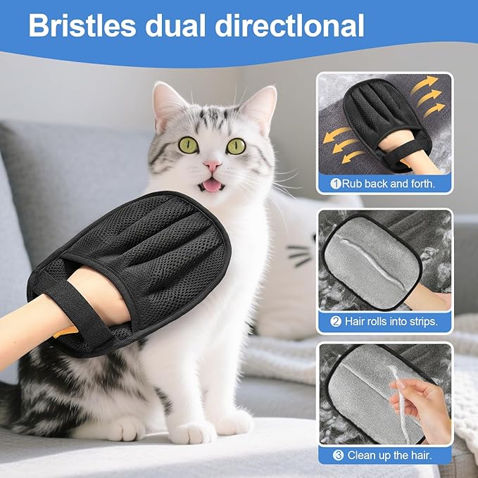 Pet Hair Removal Gloves (2-Pack) - Reusable, Anti-Static & Washable for Furniture, Car, Clothing & Pet Beds - Effortless Cat & Dog Hair Remover for Home