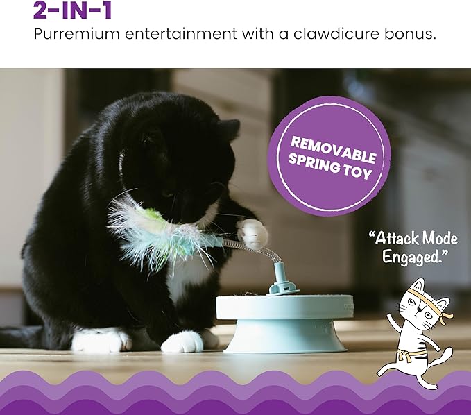 Catstages 2-in-1 Spring Cat Toy & Scratcher – Combines Play and Self Grooming Nail Care for Indoor Cats, Ball Track Add-On, Brown