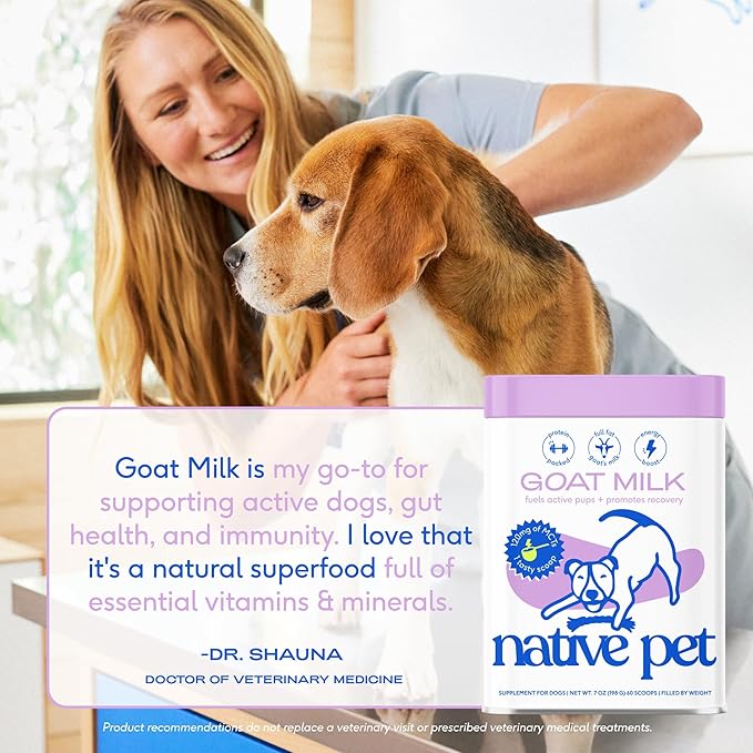 Native Pet Goat Milk for Dogs - Organic Goat Milk Powder for Dogs and Cats - Puppy Formula Dairy Replacement Packed with Protein & Vitamins for Immunity, Recovery & Growth for Active Pups - 60 Scoops