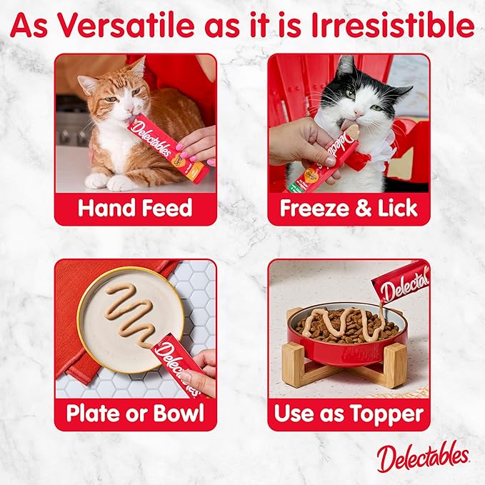 Delectables Squeeze Up Creamy Squeezable Puree, Lickable Wet Cat Treats, Grain Free, No Added Fillers, No by-Products, No Added Preservatives, 0.5 Ounces Tube Chicken with Catnip, 32 Tubes Total