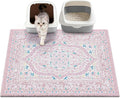 Bienbee Cat Litter Mat, 33" x 22" Waterproof Litter Box Mat Litters Rug with Non-Slip Bottom, Easy to Clean Litter Trapping Mat for Cat,Pink-Green Datura L