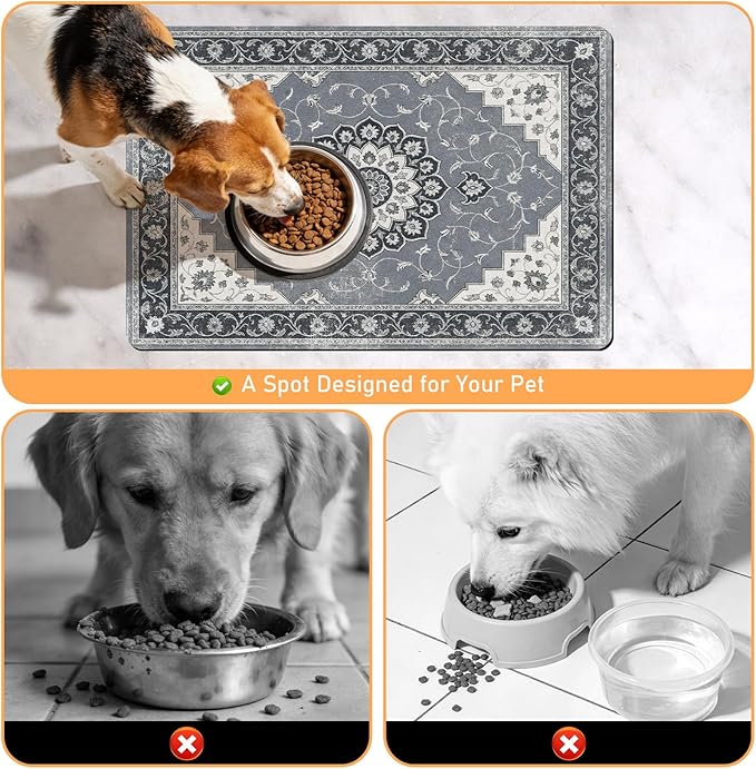 Dog Food Feeding Mat - Absorbent Diatomite Pet Dog Cat Bowl Mats for Food and Water, Anti Slip Dog Bowl Placemat for Floors, Quick Dry Pet Dish Matts Supplies, Bohemia Style, 16 * 24in