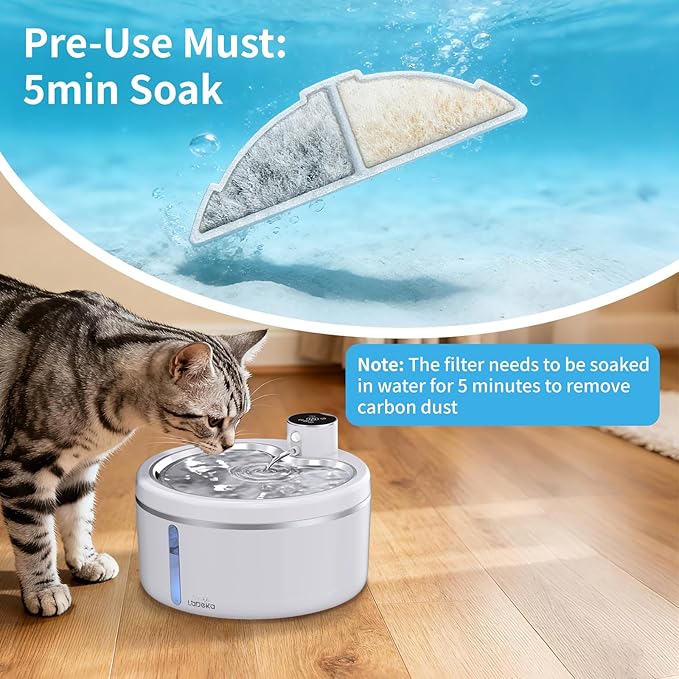 8 Pack Cat Water Fountain Filters, Cat Fountains Replacement Filters for 3L/102oz Cat Fountain, for W03B Pet Fountain-8Filters+8Sponges (8Filters+8Sponges)