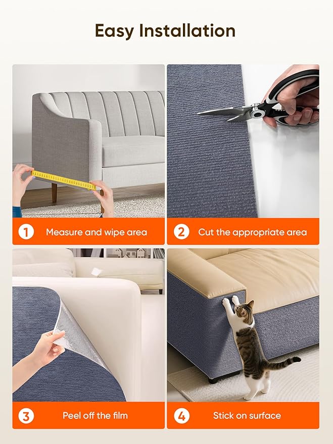 Cat Scratch Mat Furniture Protector, Eco-Friendly DIY Trimmable Self-Adhesive Cat Scratching Pad, Couch Wall Sofa Guard, Reusable Claw Scratching Protector 78.7"x15.8" (Dark Gray)