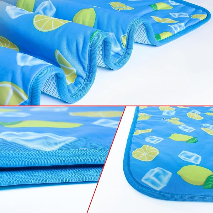 NACOCO Summer Pet Cooling Mat - Cat Dog Cushion Pad Sleeping Cool Lemon Comfortable Soft for Pets Kids and Adults (Dark Blue Lemon, S)