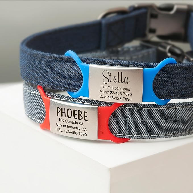 Anavia Slide On Silent Pet ID Tags Cat Dog Name Tags, Multi-Color Silicone Band Personalized Engraved Stainless Steel Tag, Customized Chew-Proof Quiet Dog Collar Tags (Large, Black)