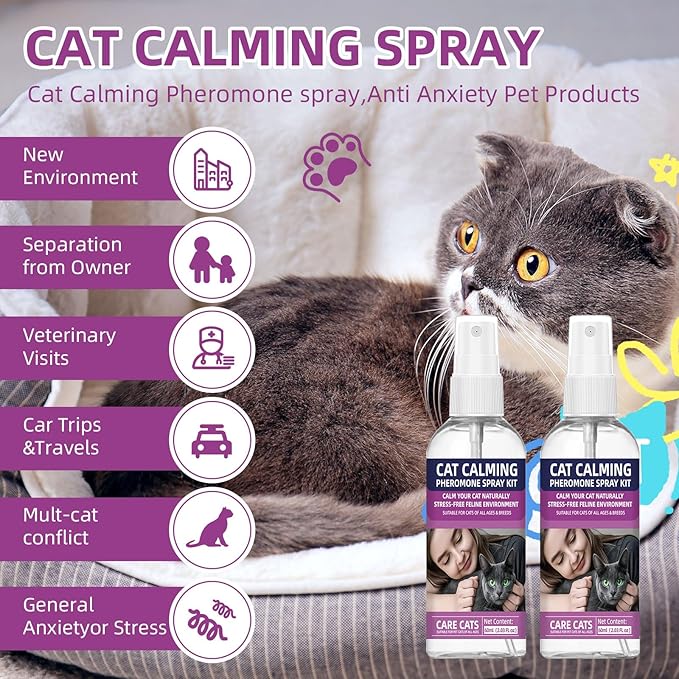 Cat Calming Pheromone Spray Kit Feline Calm Pheromones Vet Recommended Drug-Free Anxiety Relief for Multi-Cat Homes,Stops Scratching & Urine Marking,60-Day Supply | Drug-Free (2)