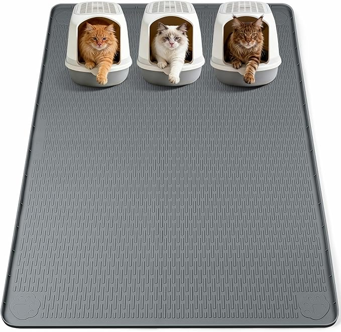 Cat Litter Mat, XXL Extra Large 70" x 45" Silicone Mat Litter Trapping Mat for Scatter Control, Soft on Kitty Paws, Easy to Clean (Dark Grey)