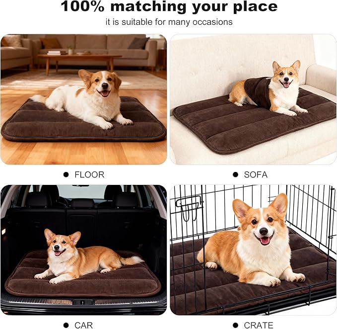 Dog Crate Pad, Ultra Soft & Anti-Slip Kennel Mat, Secure Fit for Metal Crates & Dog Cages, Washable Cozy Bed for Small Medium Large Dogs (Dark Brown, M(28"*16"*1.5"))