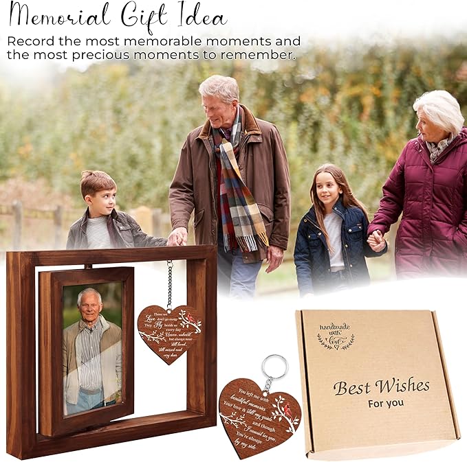 Rotating 4x6 Picture Frame Father's Day Wooden Gift Sympathy Loss of Dad Mom Grandpa Husband Step God Dad Friends Those We Love Memorial Keepsake Table Grief Funeral Decor In Memory Gift HR3-W