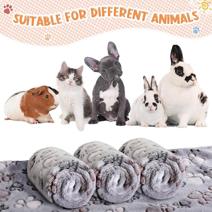 Tatuo 4 Pcs Dog Blanket for Pet Puppy Teething Toys Paw Print Fleece Blanket for Pet Cat Soft Warm Sleep Mat Guinea Pig Cage Mat(Medium(30 x 20.5 Inch),Gray)