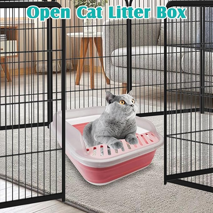 VCEPJH Collapsible Litterbox with High Sides Small Cats Litter Pan with Scoop Open Cat Litter Box Portable Travel Kittens Toilet Kitten Starter Kit for Kittens Adult Cat Elderly Cats (Pink)