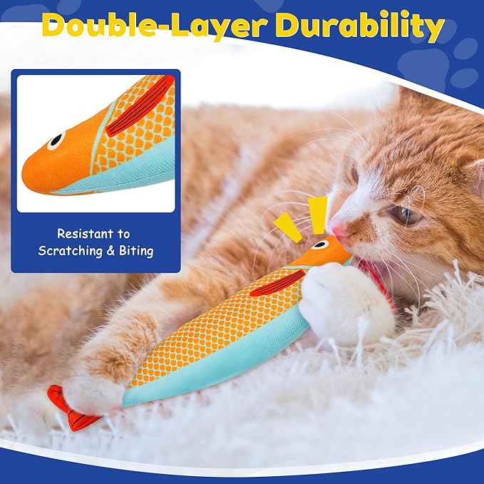 Cat Toys, Catnip Toys for Cats, Soft and Durable with Rattle Sound, Interactive Kitten Toys for Indoor Cats, Cat Chew Toy for All Breeds (3 Pack, Saury)