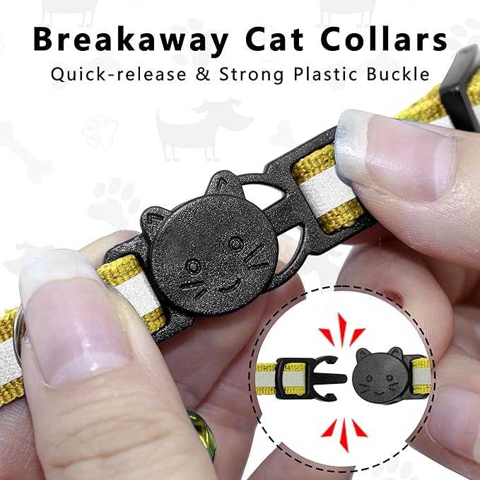 Cat Collar with Air Tag Holder, Reflective Kitten Collar with Bell, Breakaway Airtag Cat Collar for Boys Girls Cats, GPS Tracker for Cats 0.4’’ Width Adjustable Safe Kitty Collar, Yellow