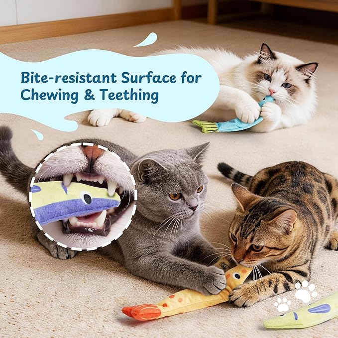 Catnip Toys, [12000mg] Extra Large Cat Toys for Indoor Cats, 100% Natural North American Catnip Floppy Fish, Crinkle Sound, Soft Cotton-Free Surface for Chewing, Teething & Kicking