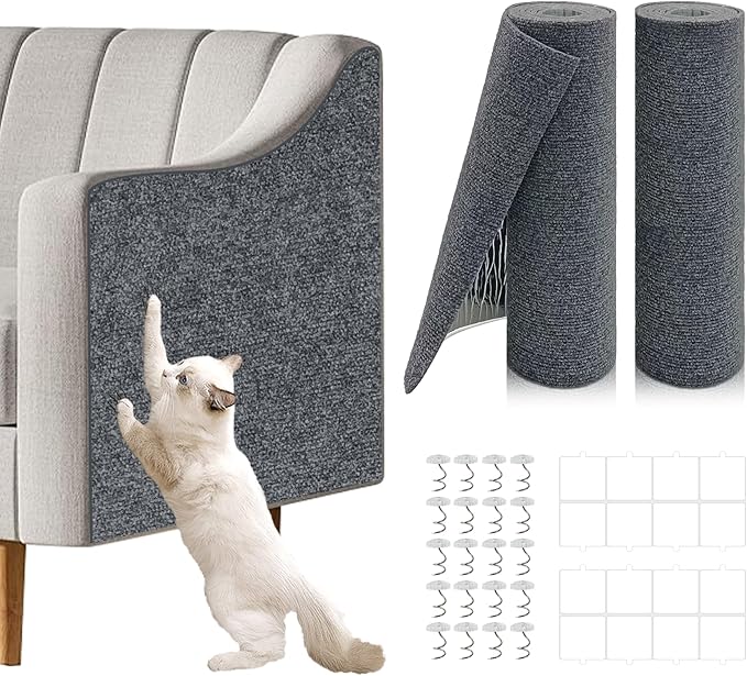 2 Pcs Total 78.8"x15.8" Cat Scratch Mat, Cat Scratch Couch Furniture Protector, Trimmable Self-Adhesive Cats Scratch Pads, DIY Cat Scratcher for Wall Protector and Covering Cat Tower (Dark Gray)