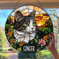 Custom Cat Portrait Art Suncatcher Stained Glass Remembrance Gift Dog Indoor Decor Window Hanging Dog Cat Bereavement Keepsake Loss of Pet Sympathy with Name Date Portrait Gifts
