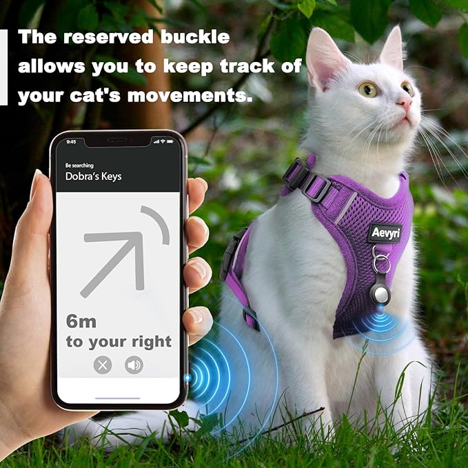 Cat Harness and Leash for Walking, The Upgrade Can be Adjusted in Four Directions and Breathable Cat Harness for Anti Escape that can be Fitted and Positioned, Reflective Strips Harness, Purple, S