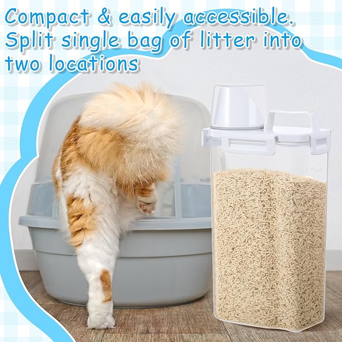 2 Pcs Cat Litter Storage Container with Airtight Lid and Handle Cat Litter Storage Bin with Spout Sealable Heavy Duty Bucket