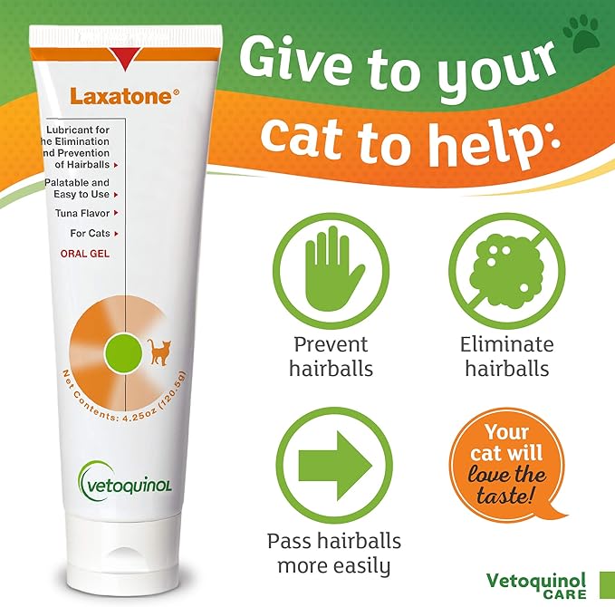 Vetoquinol Laxatone Oral Hairball Lubricant Gel for Cats – Tuna-Flavored, 4.25oz (2 Pack) – Lubricant for Helping w/Hairball Prevention & Elimination