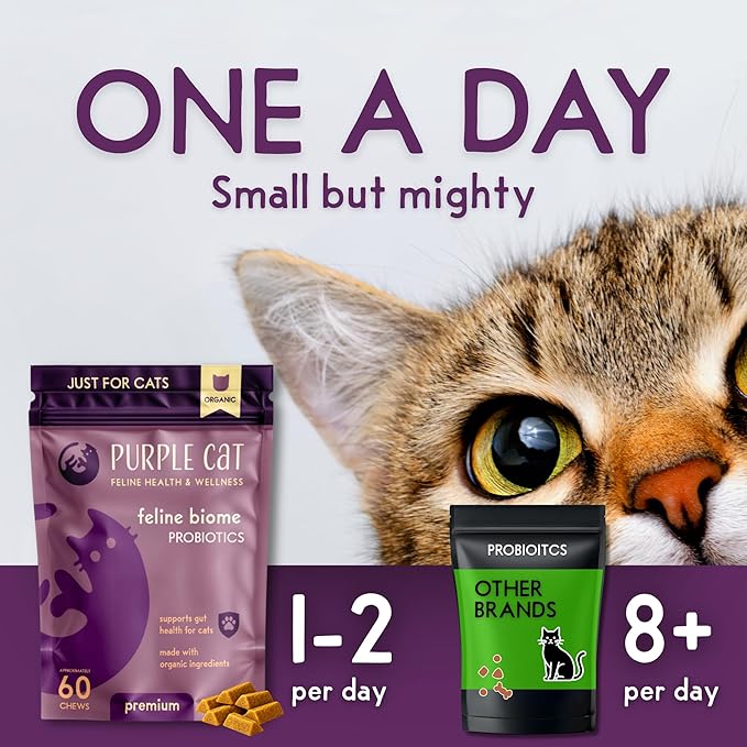 Feline Biome: Premium Cat Probiotic – Gut Health, Diarrhea Relief & Immune Support – Natural & Organic Ingredients – 60 Soft Chews with Real Chicken and Chicken Liver