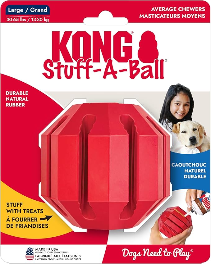 KONG Stuff-A-Ball - Durable Chew Toy for Dogs - Natural Rubber Dog Toy for Dental Health - Pet Toy for Chewing & Teeth Cleaning - Stuffable Toy for Dog Treats & Snacks - for Large Dogs