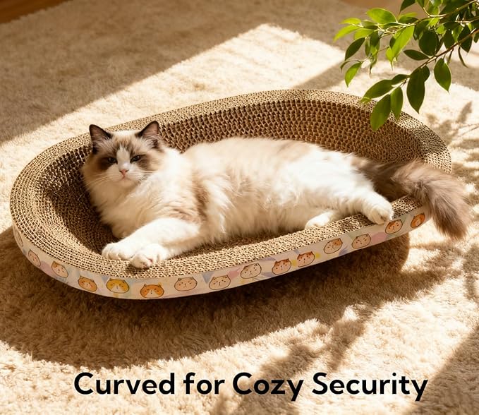 3 Pack Large Cat Scratcher Cardboard, Oval Cat Scratcher Bed Cat Scratch Pad Board Lounge Couch for Indoor Cats Bowl Shaped Cat Scratching Post Nest for Cats Grinding Claw Furniture Protector