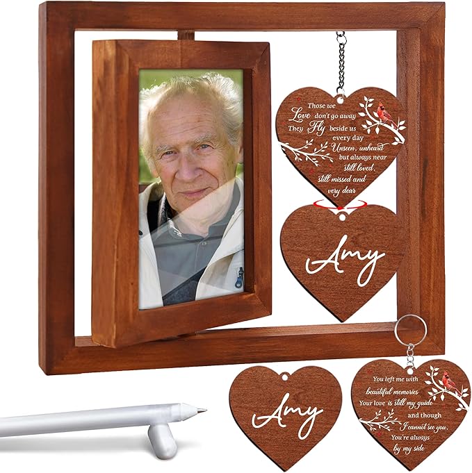Rotating 4x6 Picture Frame Father's Day Wooden Gift Sympathy Loss of Dad Mom Grandpa Husband Step God Dad Friends Those We Love Memorial Keepsake Table Grief Funeral Decor In Memory Gift HR3-W