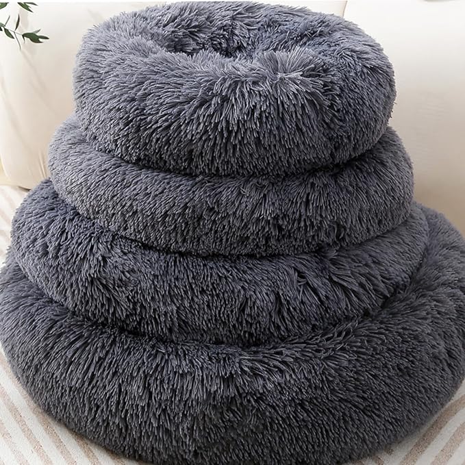 Cat Bed Plush Donut Dog Bed Fluffy Calming Pet Bed Dog Round Bed Cat Round Bed Warm Kitten Nest Rabbit Cave Kitten Bed Ideal for Small 3KG Pet