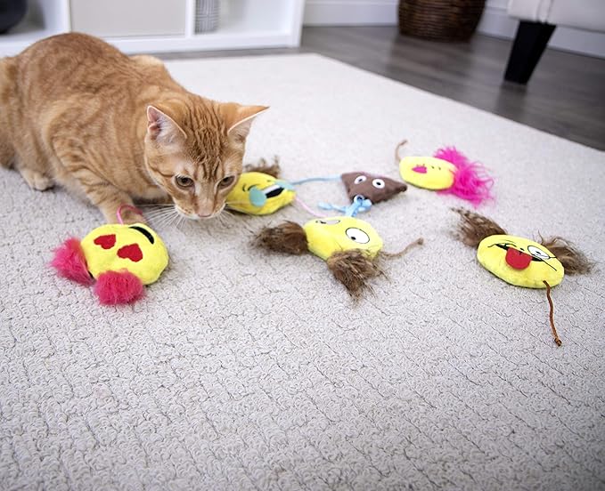 SmartyKat (6 Count) Mouse Moods Emoji Bundle Pack Plush Catnip Toys - Yellow/Brown, 6 Count