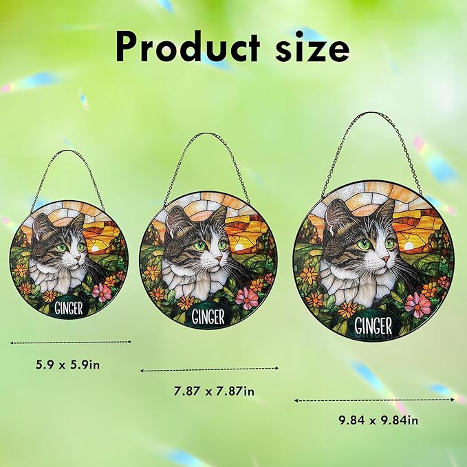 Custom Cat Portrait Art Suncatcher Stained Glass Remembrance Gift Dog Indoor Decor Window Hanging Dog Cat Bereavement Keepsake Loss of Pet Sympathy with Name Date Portrait Gifts