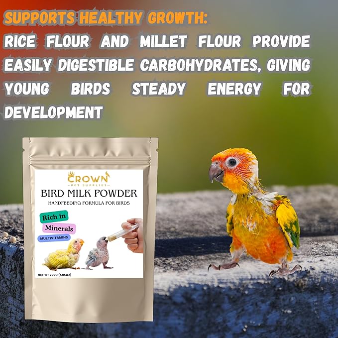Baby Hand Feeding Formula Milk Powder Rich in Minerals & Multivitamins for Lovebirds, Parrots, Parakeets, Cockatiels, Conures, Cockatoos, and Macaws