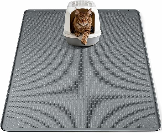 Cat Litter Mat, XL Extra Large 40" x 40" Silicone Mat Litter Trapping Mat for Scatter Control, Soft on Kitty Paws, Easy to Clean (Dark Grey)