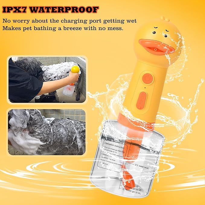 Electric Dog Shampoo Dispenser, Rechargeable Duck Soap Foaming Dispenser for Dog and Cat Bathing, Bathroom, Kitchen Sink, Toilet Cleaning, IPX7 Waterproof