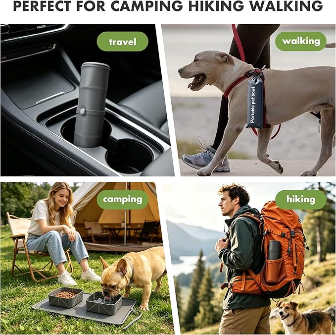 Travel Dog Bowls 20oz, BPA-Free Silicone 2-in-1 Pet Food Water Bowls, Portable Collapsible Dog Bowls for Traveling Camping Hiking Outdoor