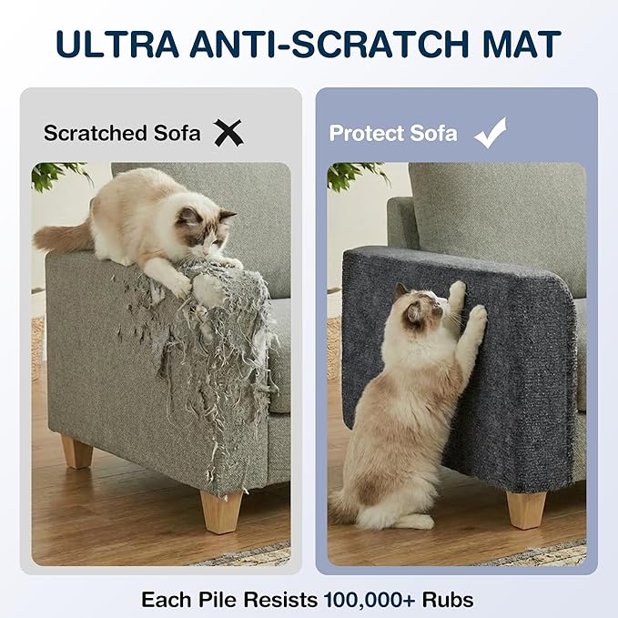 2 Pack Cat Scratcher Mat Roll for Furniture & Couch Protection | Total 157.5" x 15.8" Trimmable Self-Adhesive Carpet Cat Scratch Pad Replacement (Dark Grey)