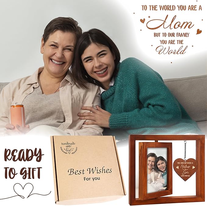 Walnut Rotating Picture Frame for Mom Floating Frame 4x6 Photo Double-Side Mama Nana Step Mom Mother-in-law Birthday Christmas Mother's Day Gifts Family Frame Tabletop Display HU-KX-MOM-WAL-A8