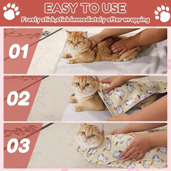 29.5" Cat Grooming Wrap,cat wrap for Cutting Nails,Self-Adhesive cat Swaddle wrap cat Restraint cat wrap Blanket for Medicine, Nail Clipping, Teeth Brushing,Blue Tiger(Within 16lbs)