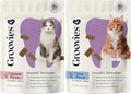 Groovies Cat Daily Dental Treats. Tasty, Crunchy Bites Cats Love. Powered by USA-Patented DentalFit Tech. No Gluten or Artificial Flavors or Colors. 1.76oz Each bag - (2 pack) of (1)Salmon & (1)Tuna