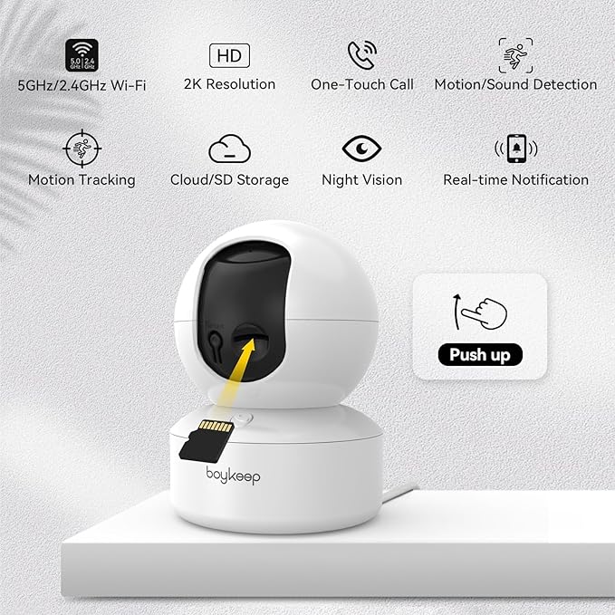 BoyKeep 2K Indoor Security Camera 5G/2.4GHz Wi-Fi Cameras for Baby/Elder/Dog/Pet Camera with Phone app, 2-Way Audio Baby Monitor Camera, Night Vision, Cloud & SD Card Storage