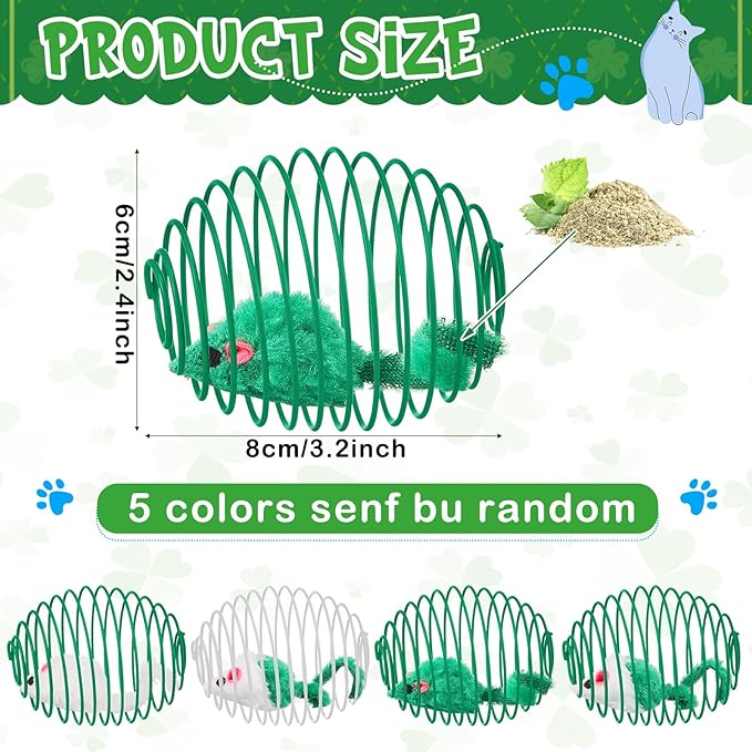 Jecery 5 Pcs Cat Spring Balls Toys Stretchable Rolling Balls Colorful Playful Coils Interactive Action Toy Caged Rats for Kitten Pet Supplies (Mouse,Green)