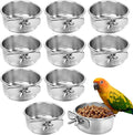 10 Pcs Bird Food Bowls Stainless Steel Parrot Cage Water Bowl Cups with Clamp Holder Parrot Feeding Dish Coop Cups Parakeet Cockatiel Conure Lovebird Budgies Chinchilla Small Pet Animal