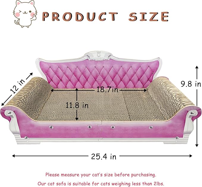 Luxury Cardboard Cat Scratcher Sofa Bed, Couch Shaped Scratching Board with Catnip, Scratcher for Indoor Cats, Large Pink