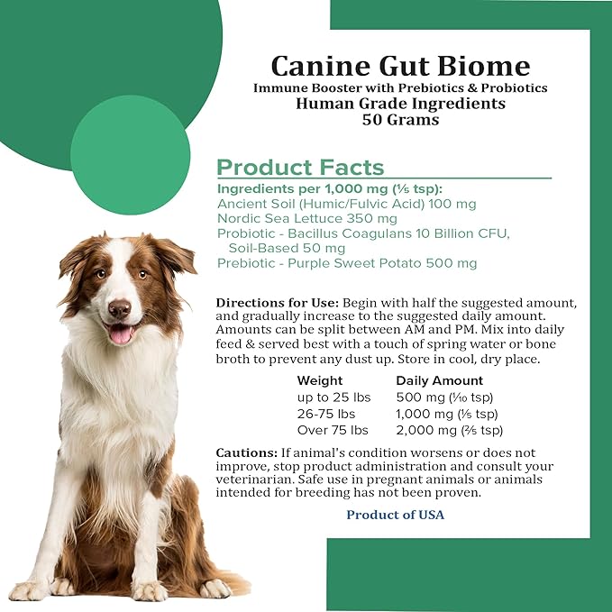 Holistic Bin Canine Gut Biome Blend | Nutrient-Rich Dog Food Toppers | Plant-Based Supplements for Pets Digestion | Probiotic & Prebiotics Canine Daily Overall Wellness Essentials | | Gut Biome (50g)