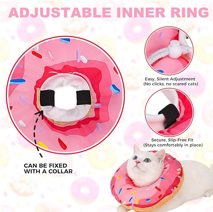BINGPET Cat Cone Collars Soft,Cat Recovery E Collars After Surgery to Stop Licking,Waterproof Adjustable Elizabeth Neck Cones Cute Pet Donut Pillow for Cats Kitten Puppy Wound Healing After Surgery,M
