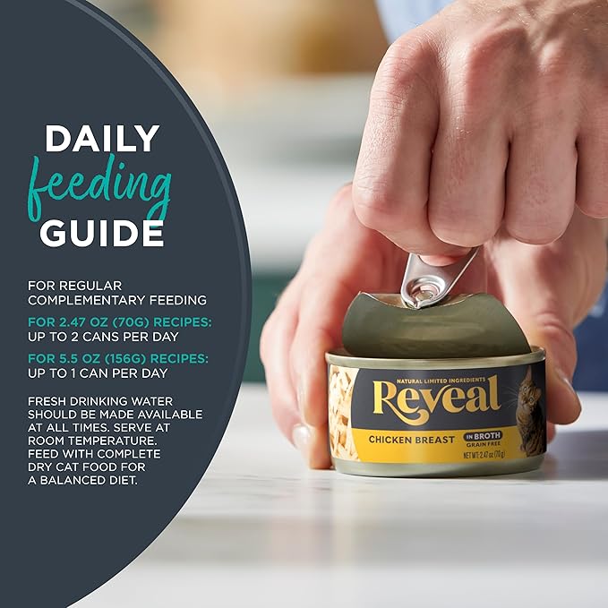 Reveal Natural Wet Canned Cat Food, 5-Flavor Variety Pack, Limited Ingredient, Grain Free, High Protein with No Artificial Additives, Fish Variety in Broth (20 x 2.47 oz Cans)