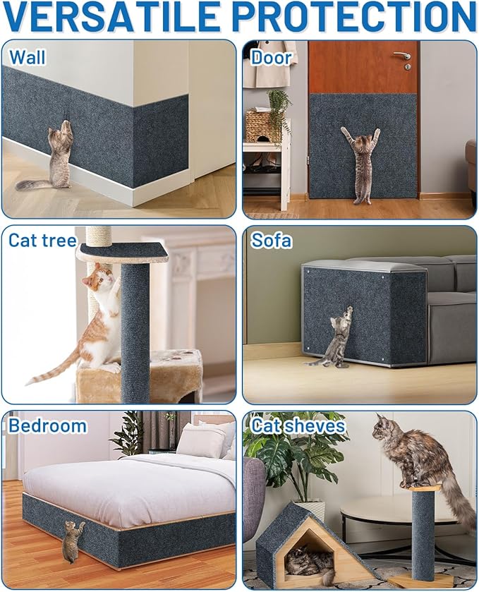 Cat Scratch Couch Furniture Protector, 78.7in x 15.8in Self-Adhesive Cat Scratch Mats, Trimmable DIY Cat Scratcher Pads for Wall, Couch Corner, Cat Tower and Replacement Pads (Gray)