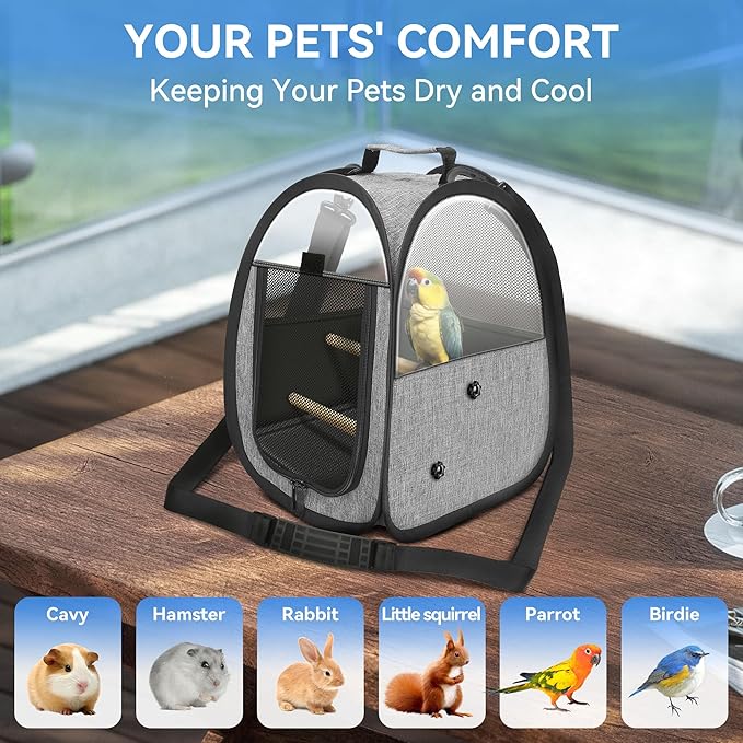 Akinerri Birds Travel Carrier, Small Bird Travel Bag, Transparent Breathable Travel Cage Bird Parrot Carrier, Include Perch and Bottom Tray