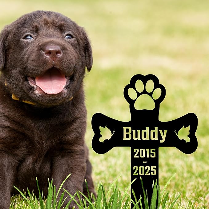 Custom Pet Cross Grave Markers Dog Outdoor | Memorial Burial Markers for Your Furry Friend | Cemetery Grave Pet Headstones for Dogs | Custom with Photo Resting Place Sign for Paw Companions